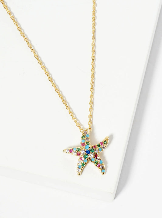 18K Gold Dipped Pave Set CZ Starfish Sea Star Pendant Necklace