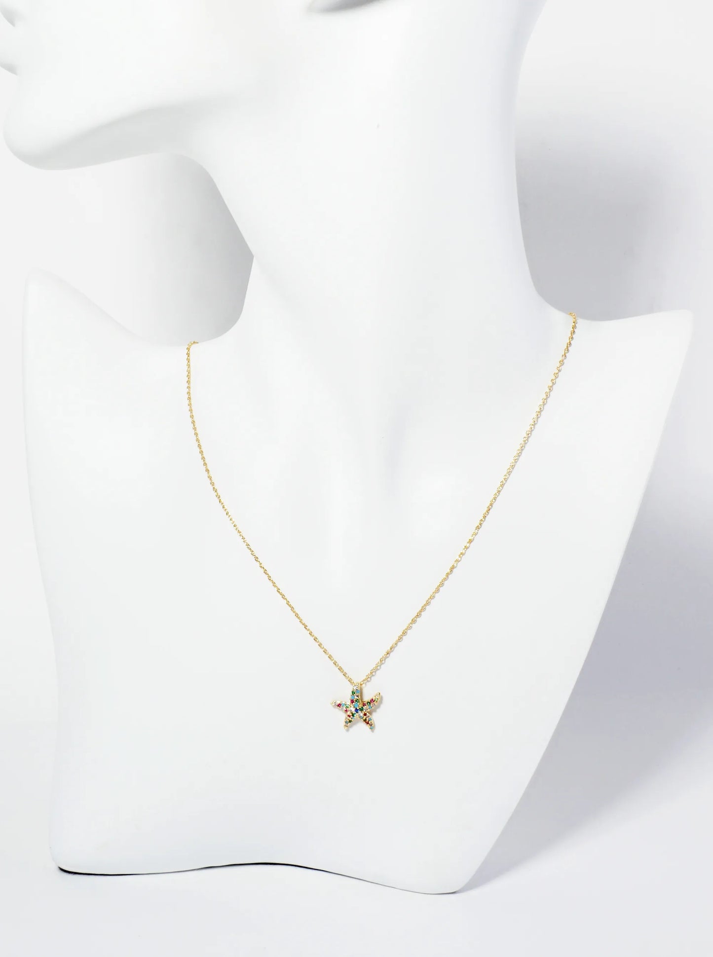 18K Gold Dipped Pave Set CZ Starfish Sea Star Pendant Necklace