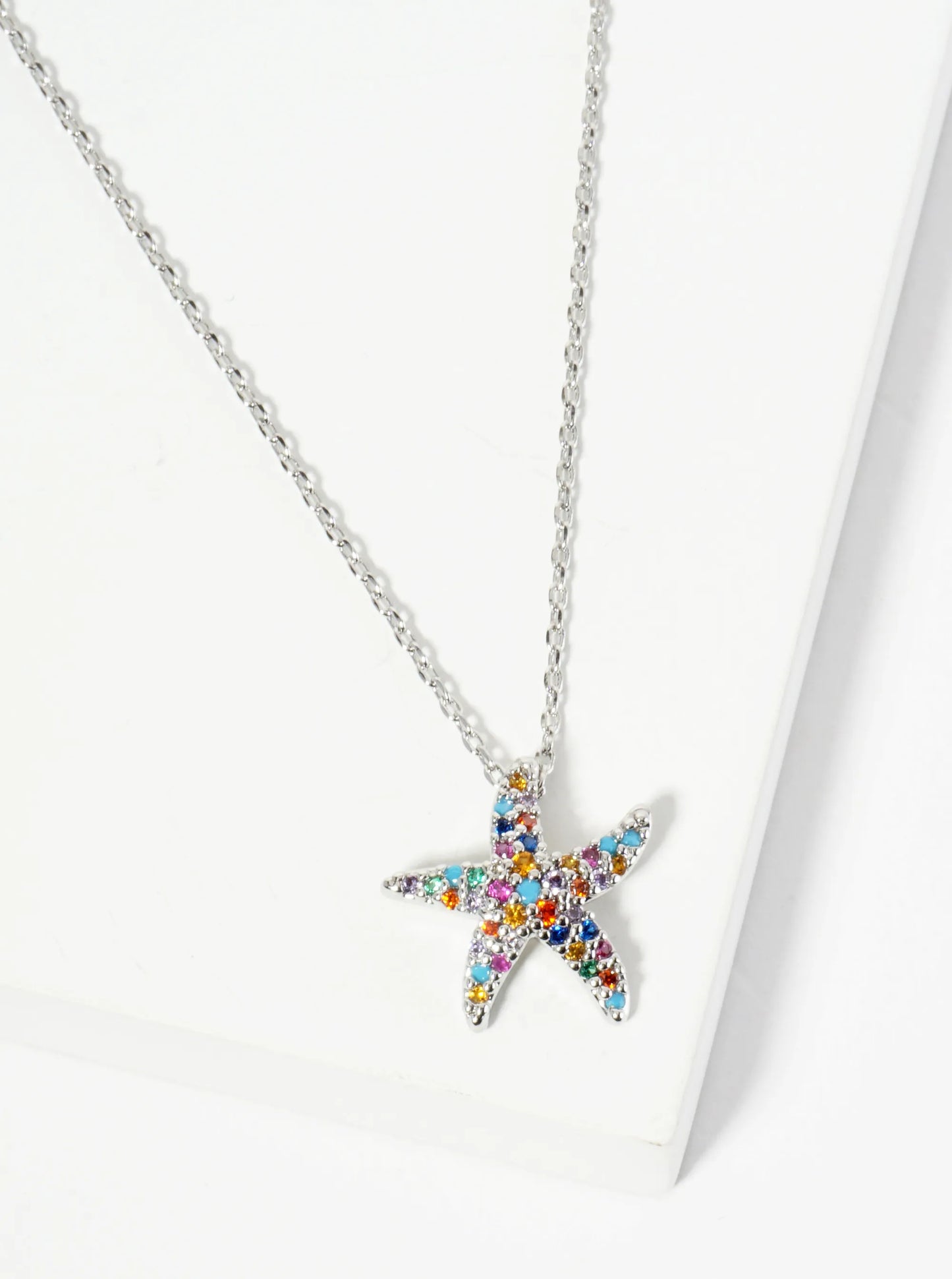 18K Gold Dipped Pave Set CZ Starfish Sea Star Pendant Necklace