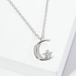18K Gold Dipped Pave Set CZ Tiny Star Hanging Over The Moon Pendant Necklace