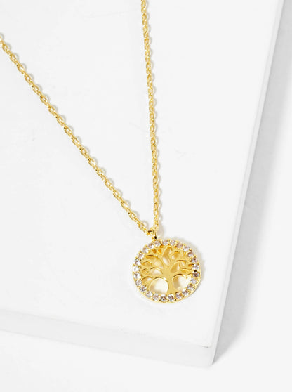 18K Gold Dipped Pave Set CZ Tree Of Life Pendant Necklace