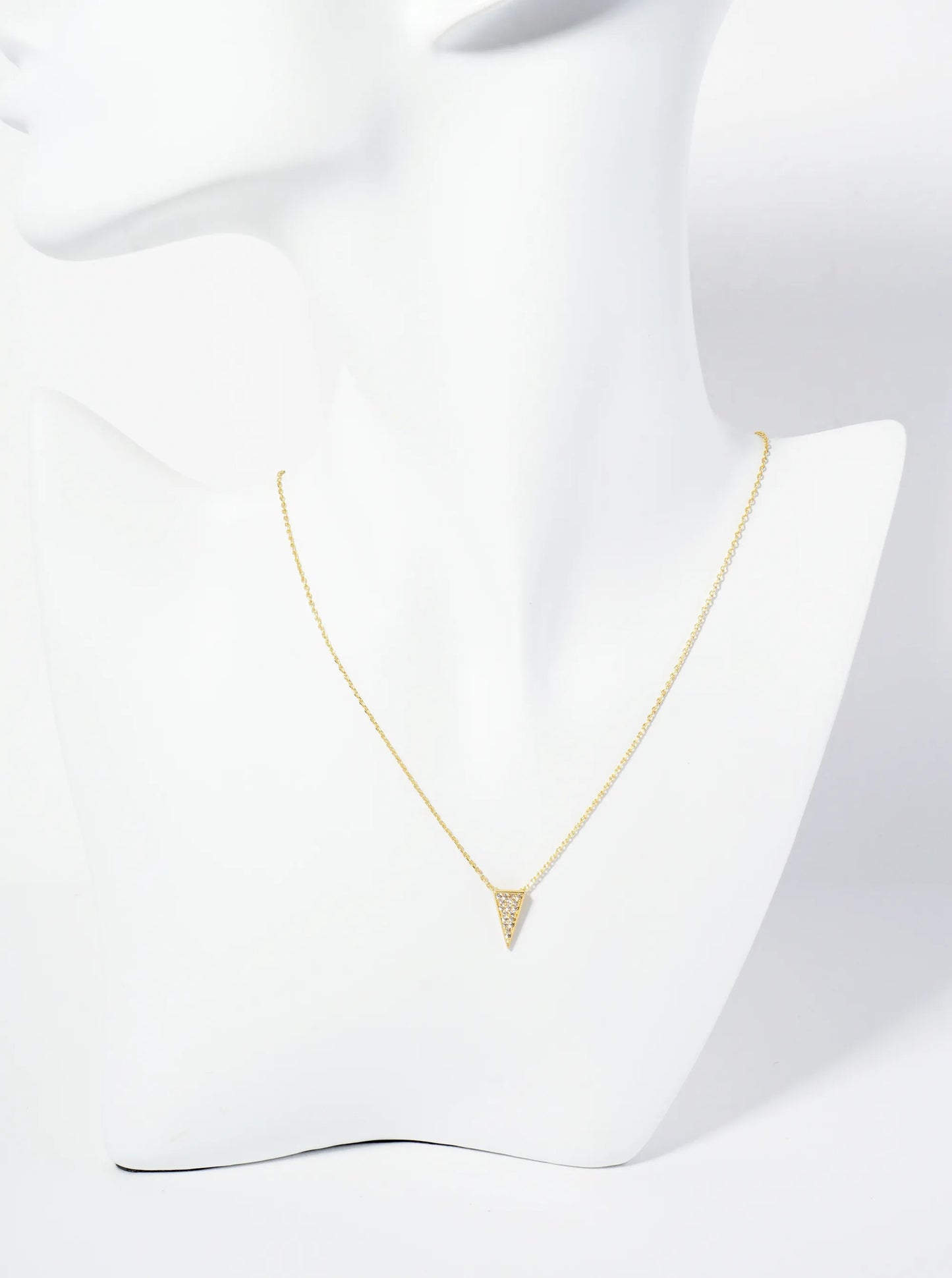 18K Gold Dipped Pave Set CZ Upside Down Triangle Pendant Necklace