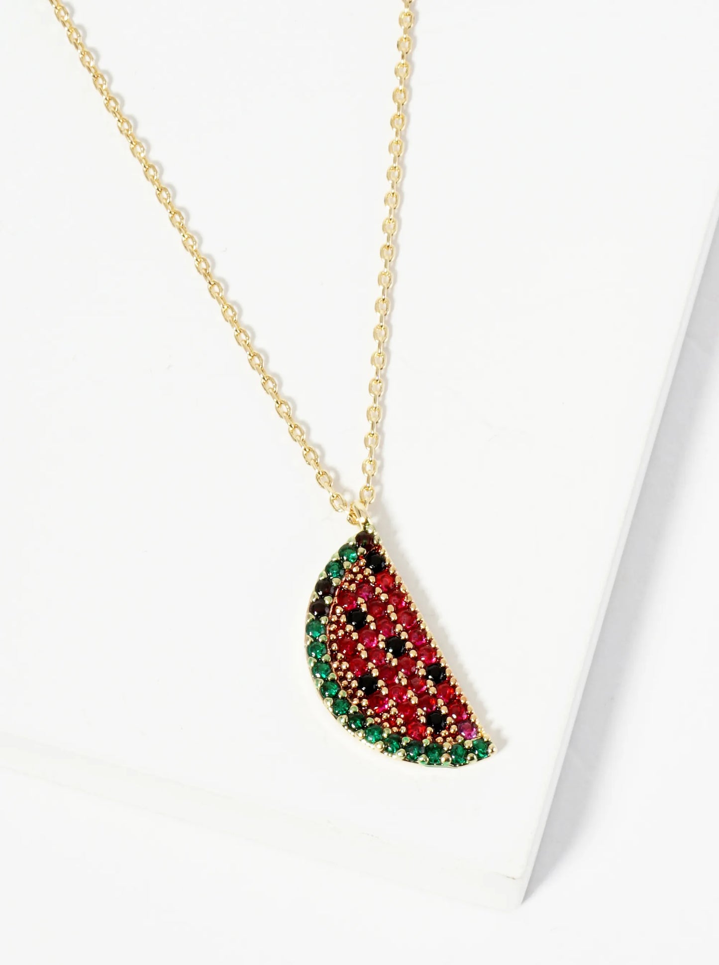 18K Gold Dipped Pave Set CZ Watermelon Pendant Necklace