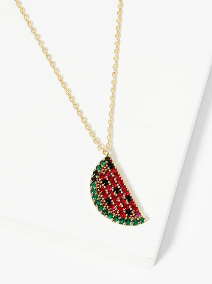 18K Gold Dipped Pave Set CZ Watermelon Pendant Necklace