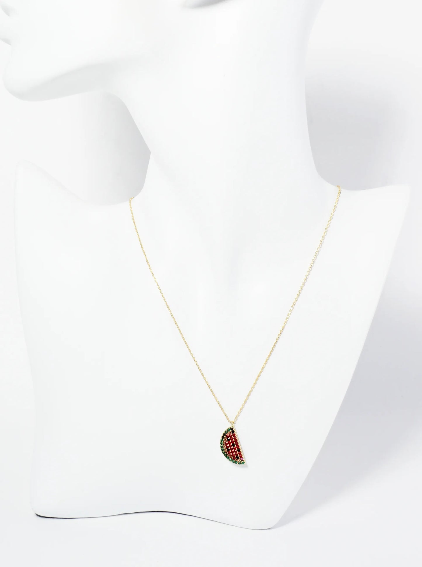 18K Gold Dipped Pave Set CZ Watermelon Pendant Necklace