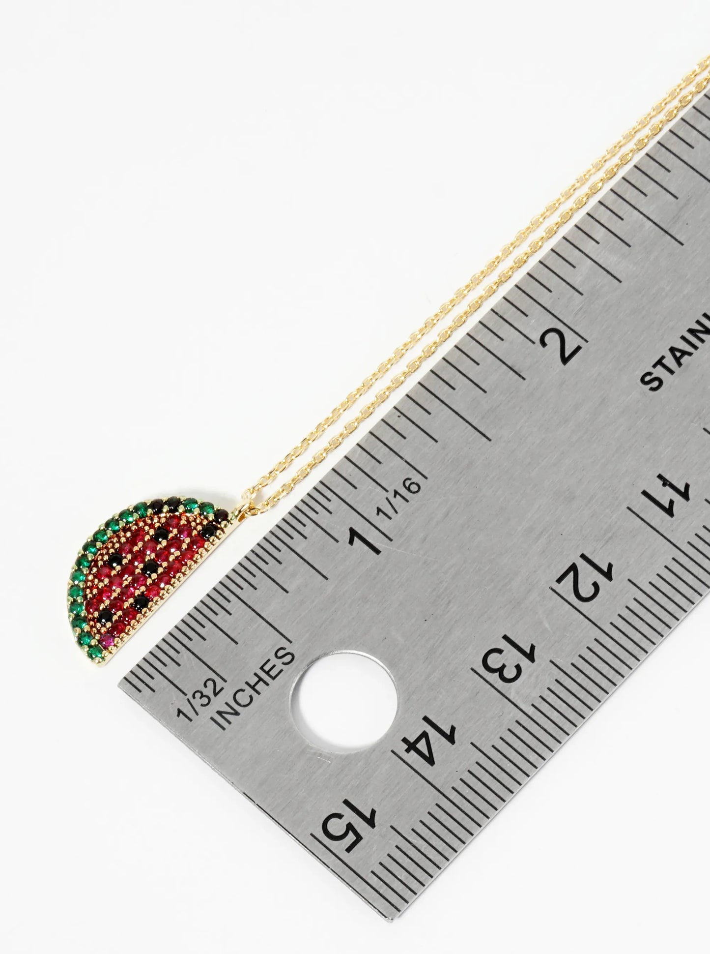 18K Gold Dipped Pave Set CZ Watermelon Pendant Necklace