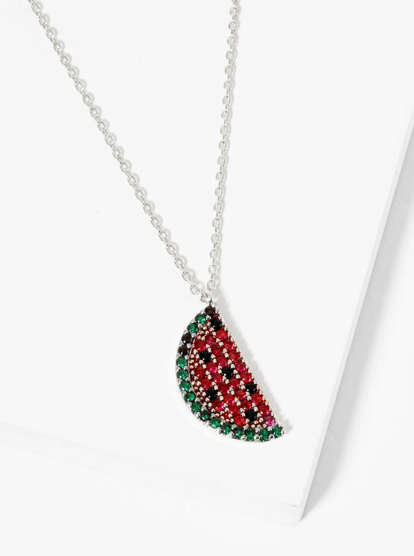 18K Gold Dipped Pave Set CZ Watermelon Pendant Necklace