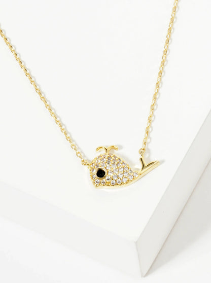 18K Gold Dipped Pave Set CZ Whale Pendant Necklace