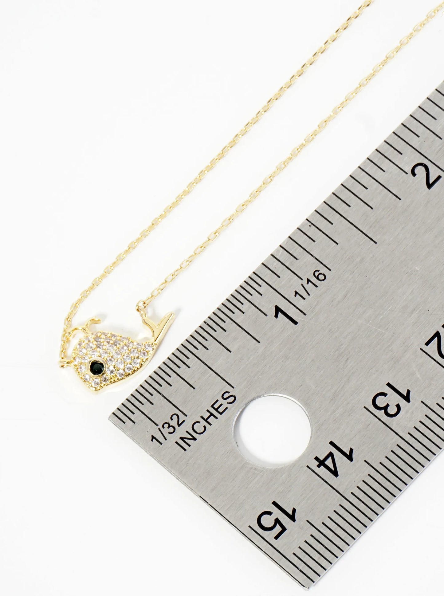 18K Gold Dipped Pave Set CZ Whale Pendant Necklace