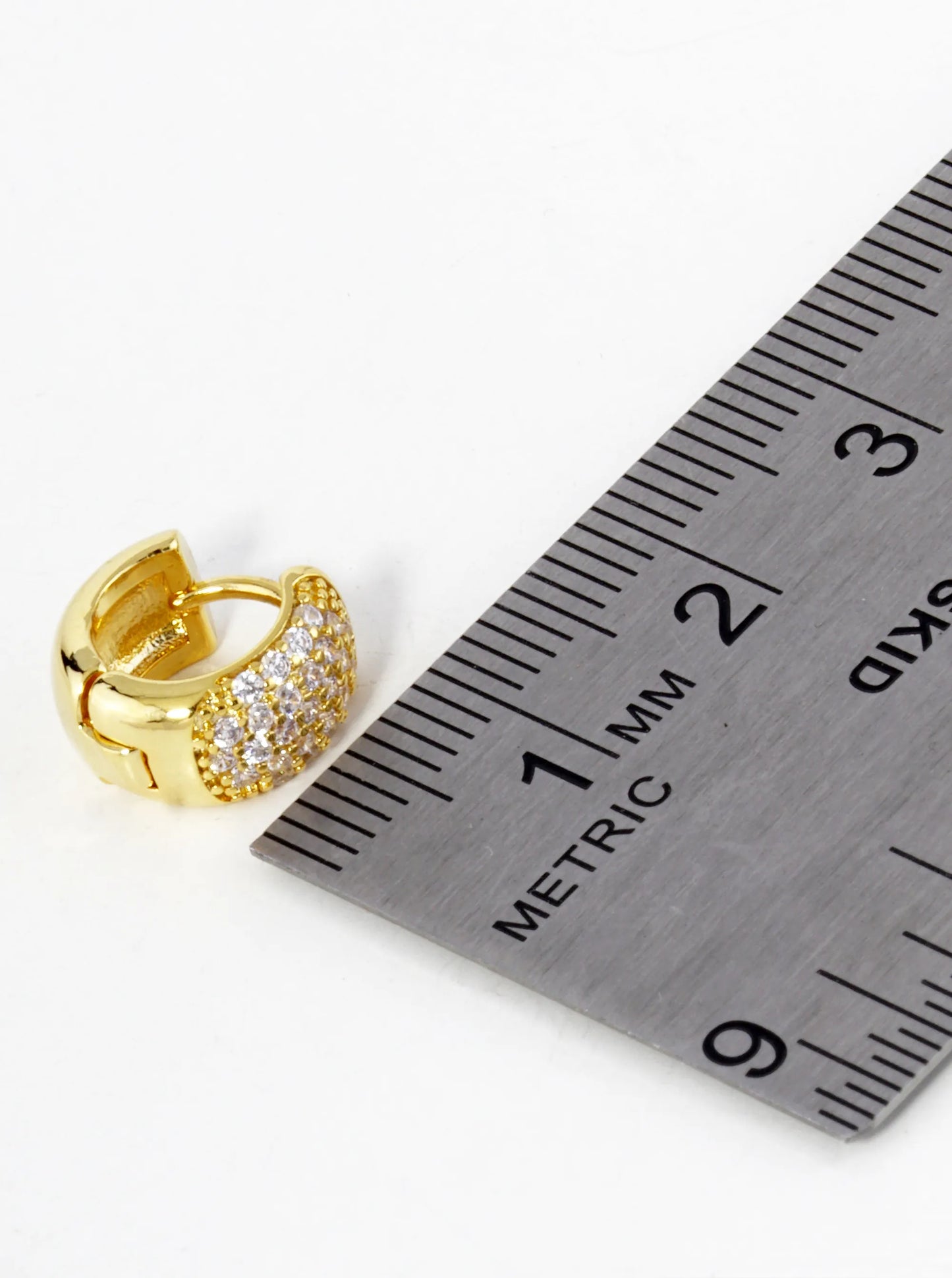 18K Gold Dipped Pave Set Cubic Zirconia 10mm Bold Huggie Hoop Earrings