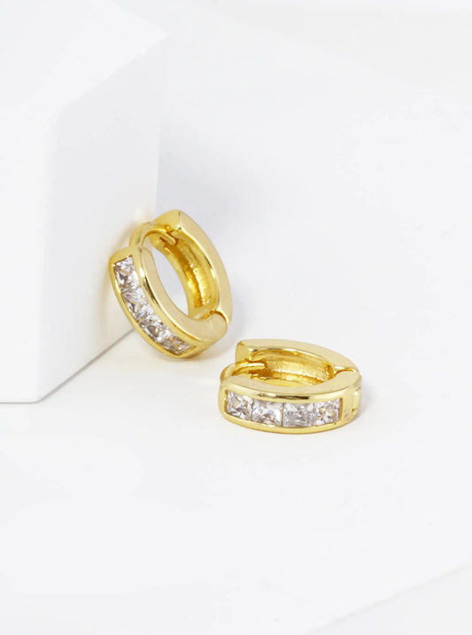 18K Gold Dipped Pave Set Cubic Zirconia 10mm Huggie Hoop Earrings