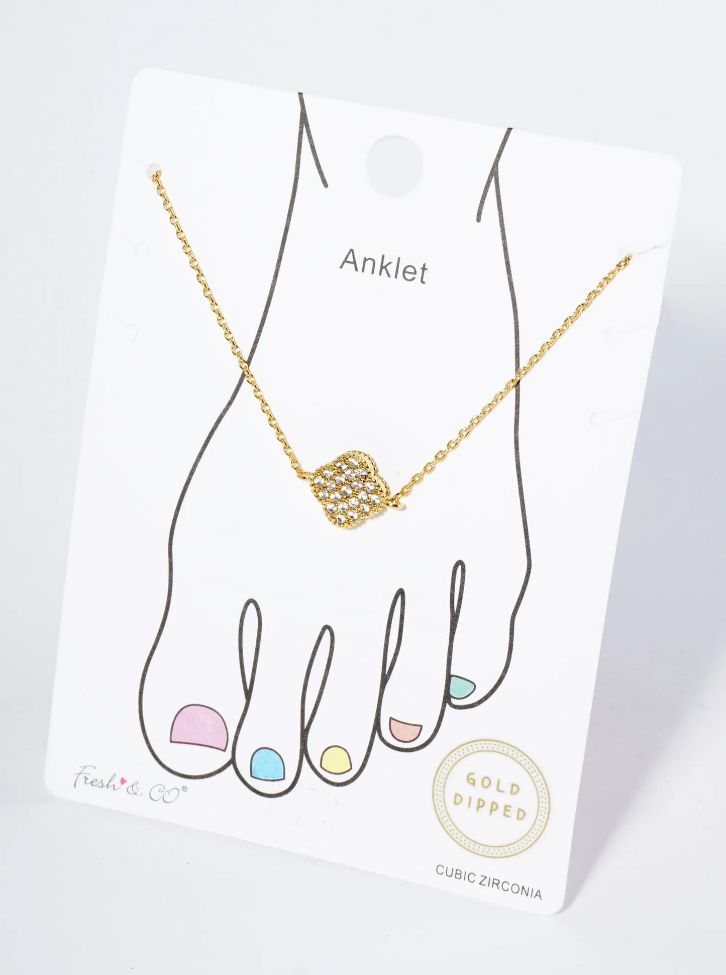 18K Gold Dipped Pave Set Cubic Zirconia 13mm Quatrefoil Chain Anklet