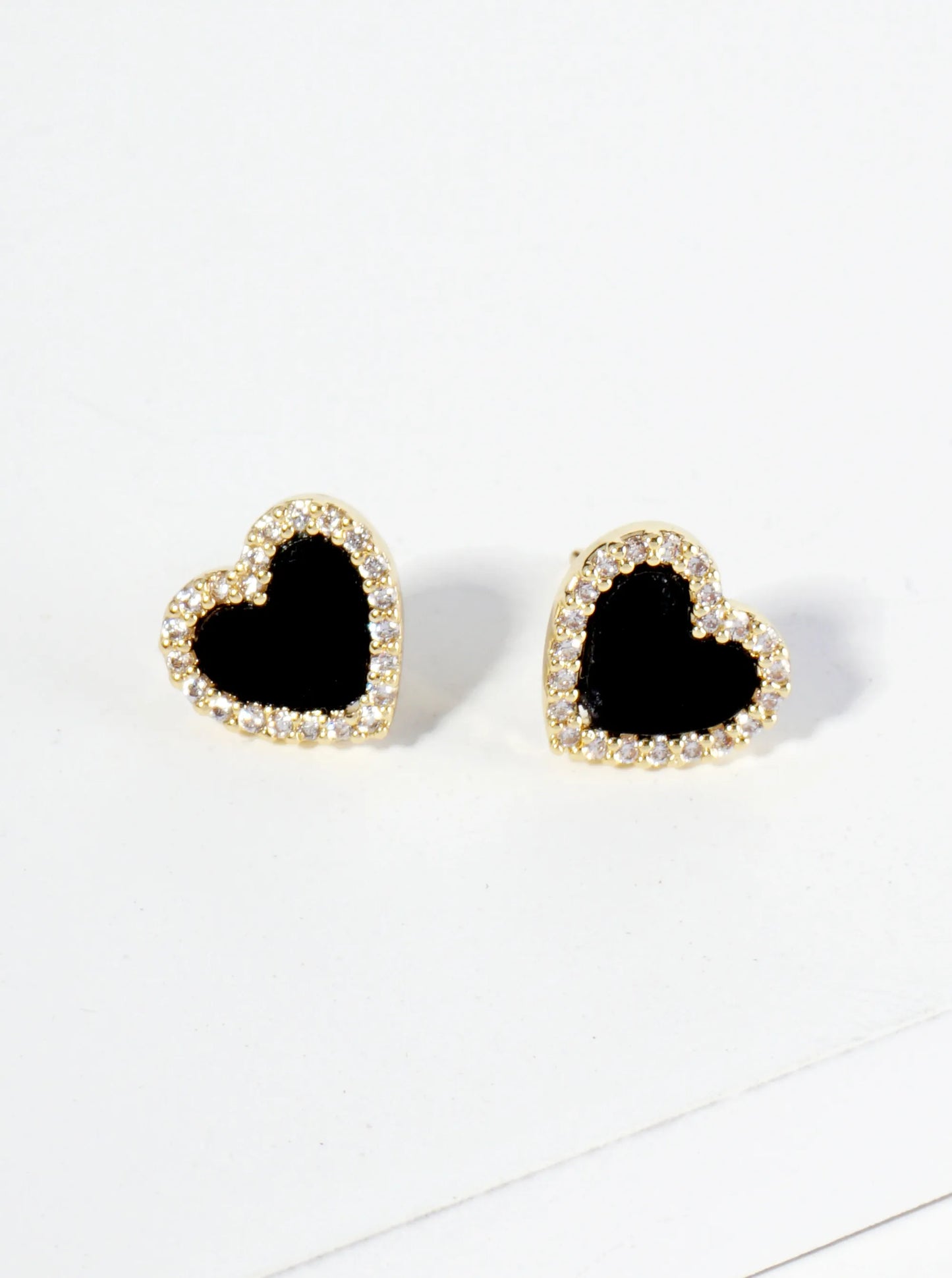 18K Gold Dipped Pave Set Cubic Zirconia 8mm Heart Stud Earrings