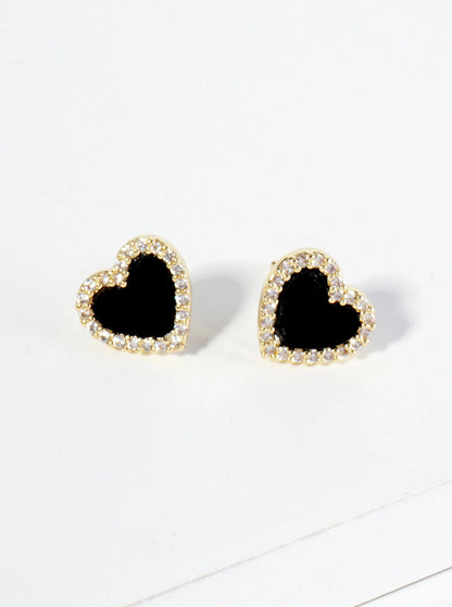 18K Gold Dipped Pave Set Cubic Zirconia 8mm Heart Stud Earrings