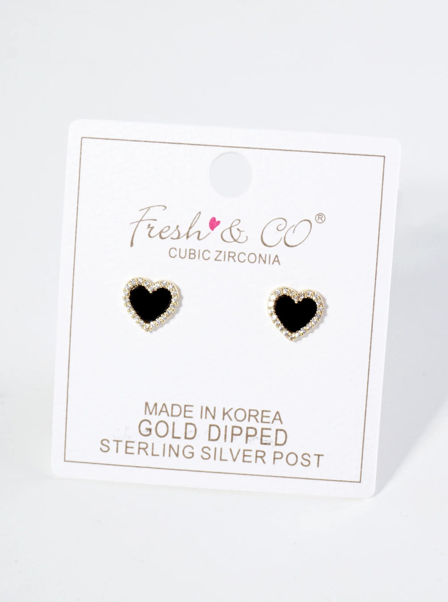 18K Gold Dipped Pave Set Cubic Zirconia 8mm Heart Stud Earrings
