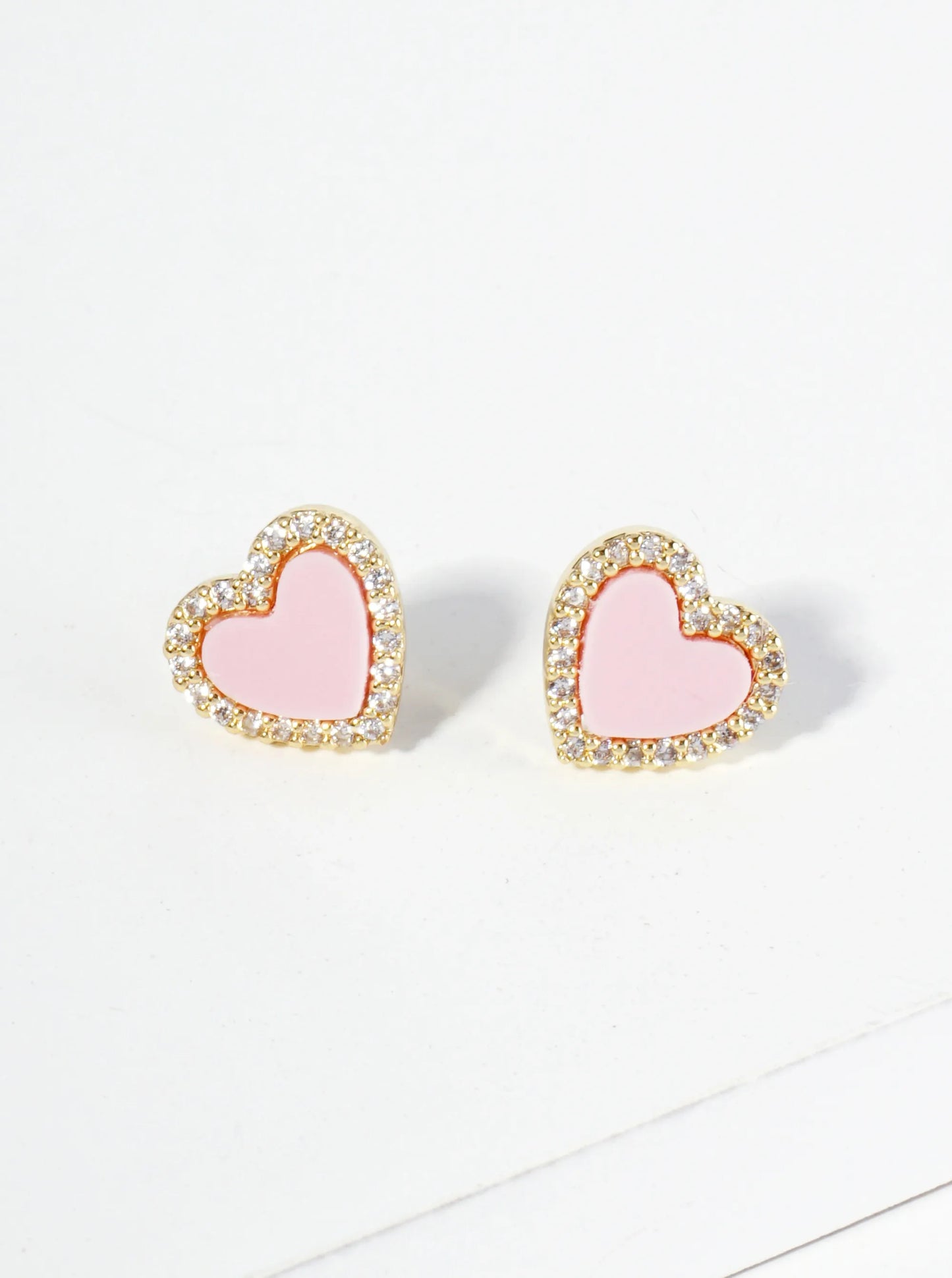 18K Gold Dipped Pave Set Cubic Zirconia 8mm Heart Stud Earrings