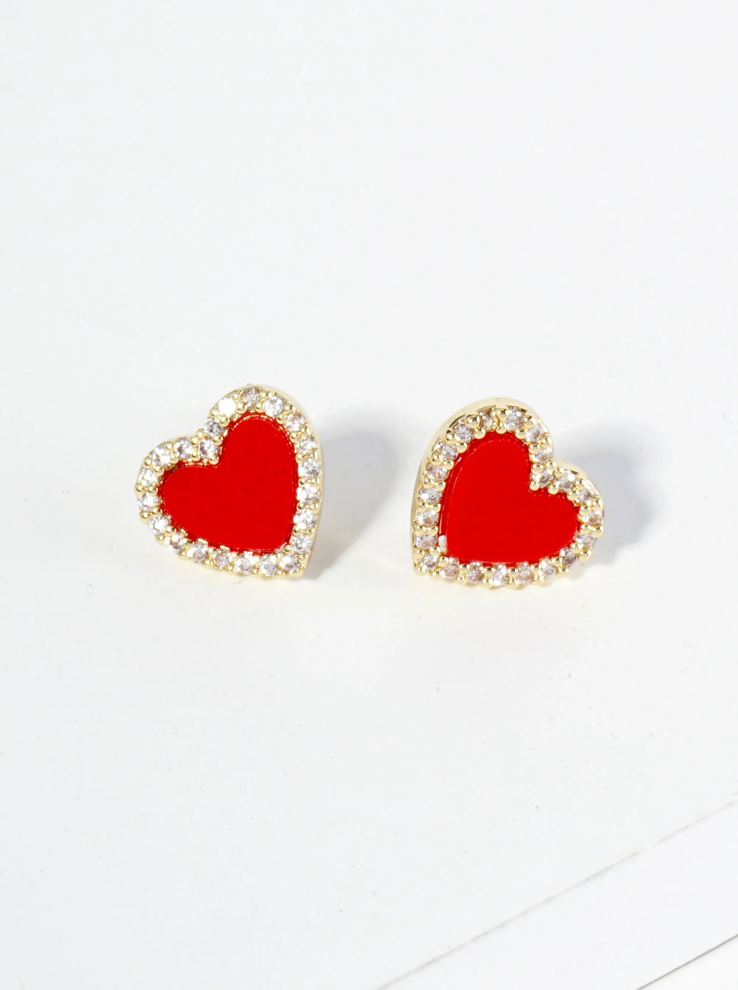18K Gold Dipped Pave Set Cubic Zirconia 8mm Heart Stud Earrings