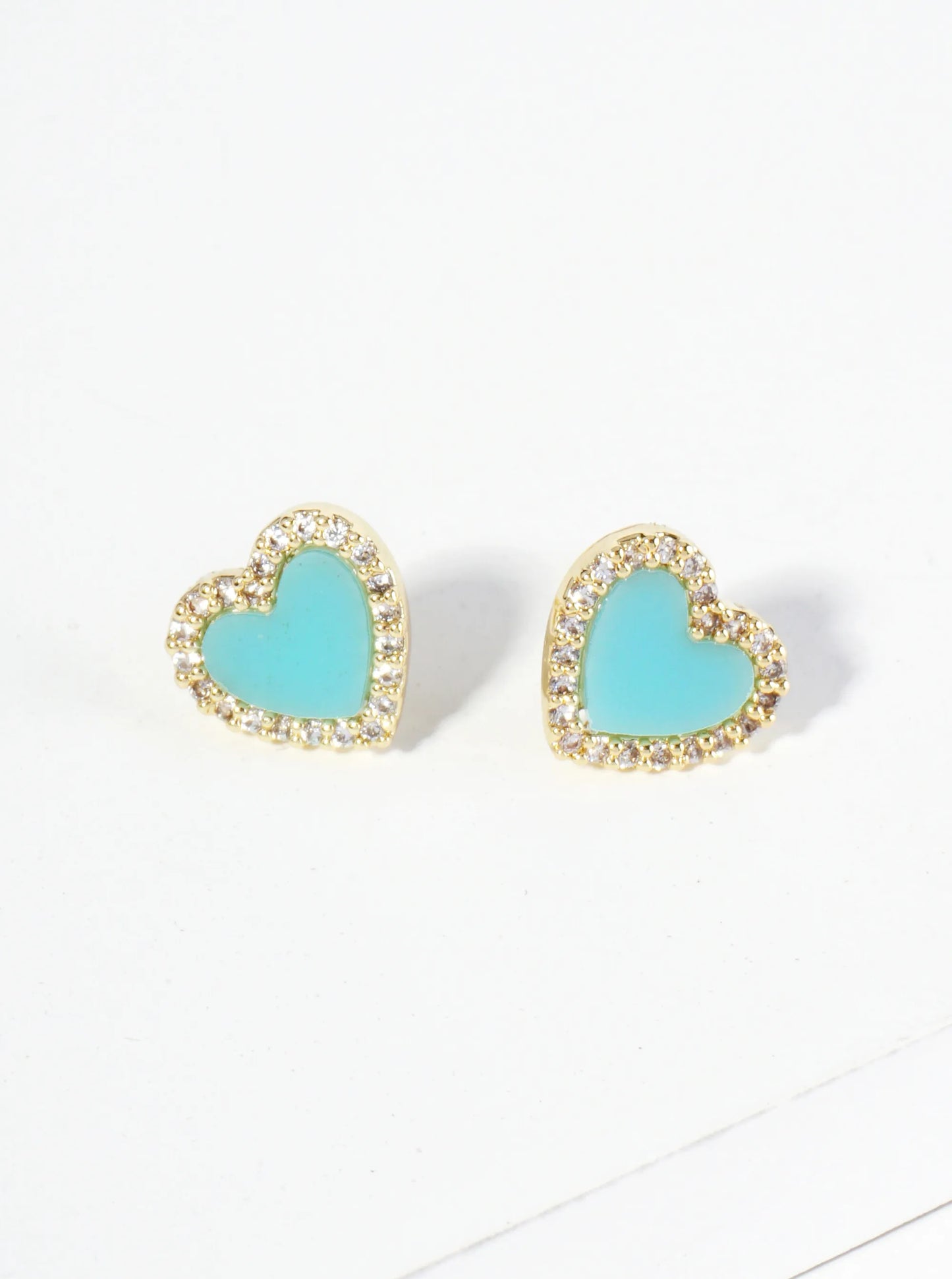 18K Gold Dipped Pave Set Cubic Zirconia 8mm Heart Stud Earrings