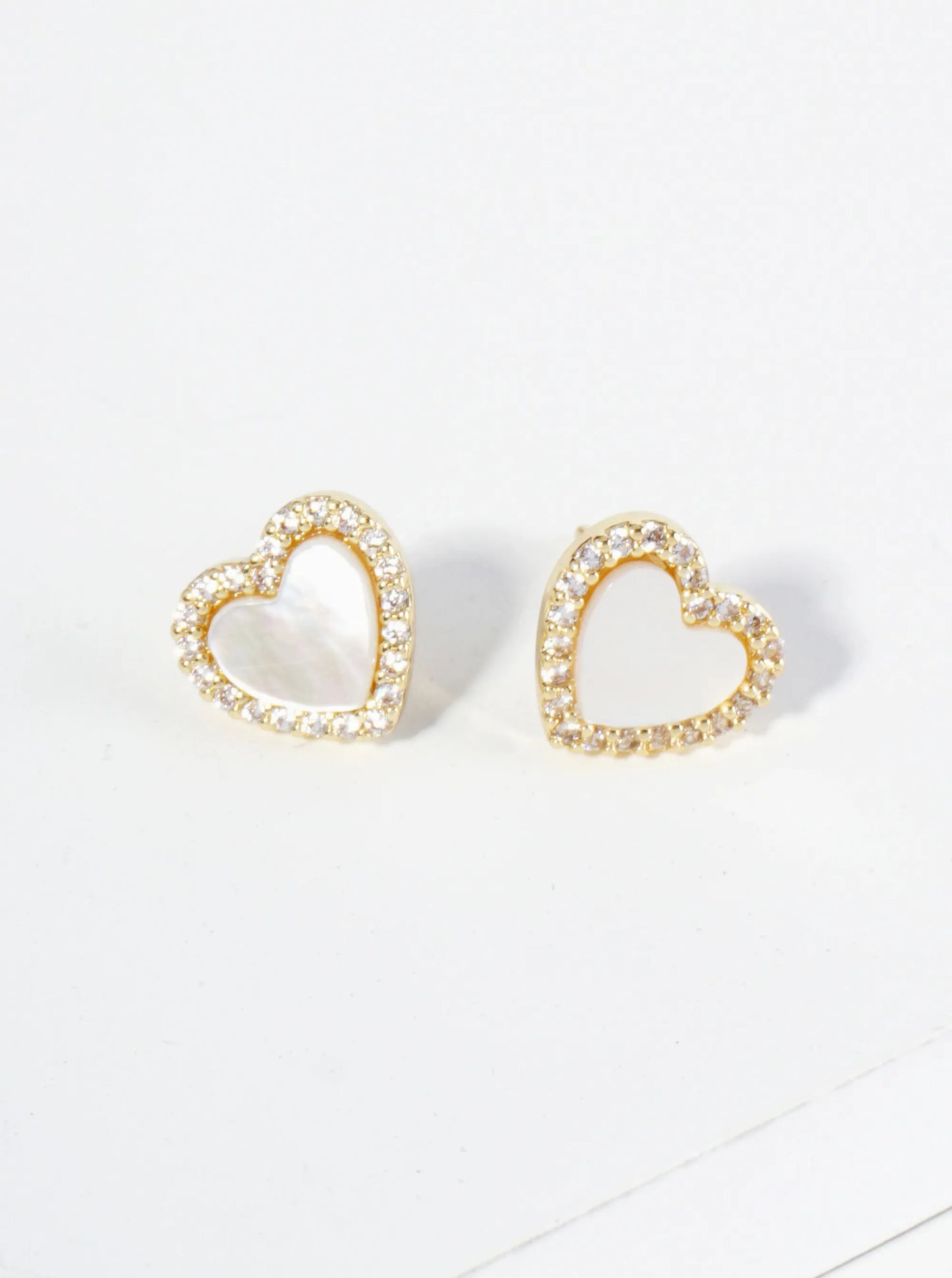 18K Gold Dipped Pave Set Cubic Zirconia 8mm Heart Stud Earrings