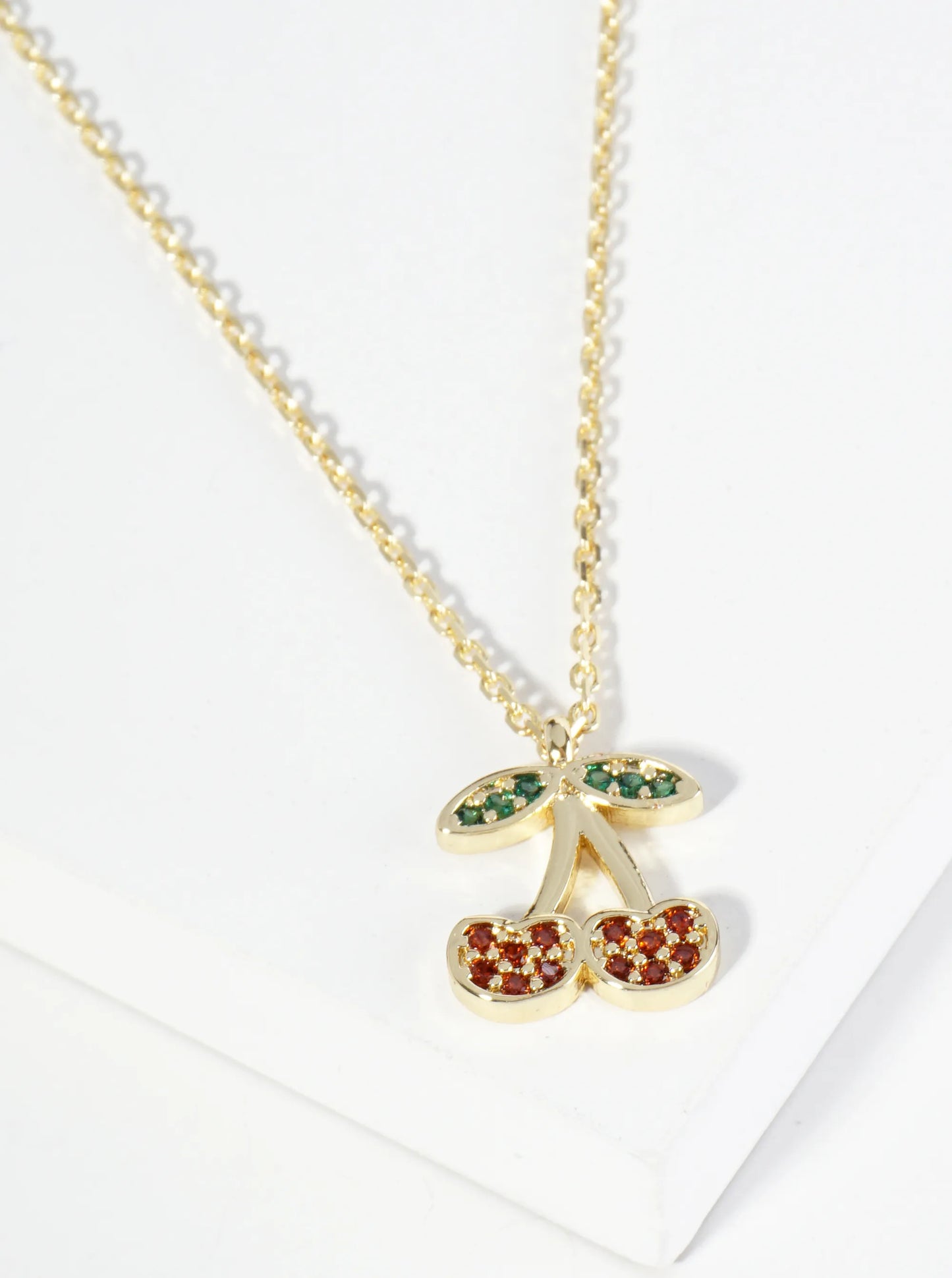 18K Gold Dipped Pave Set Cubic Zirconia Cherry Pendant Necklace