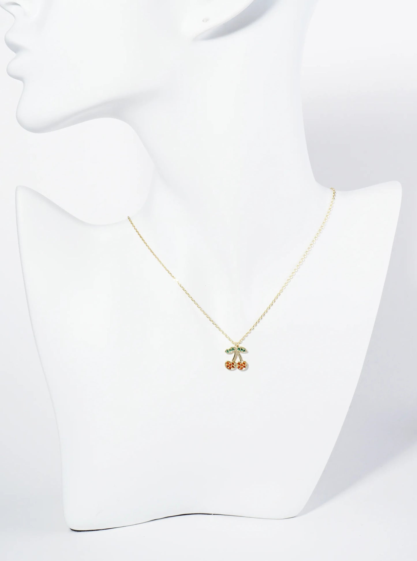 18K Gold Dipped Pave Set Cubic Zirconia Cherry Pendant Necklace