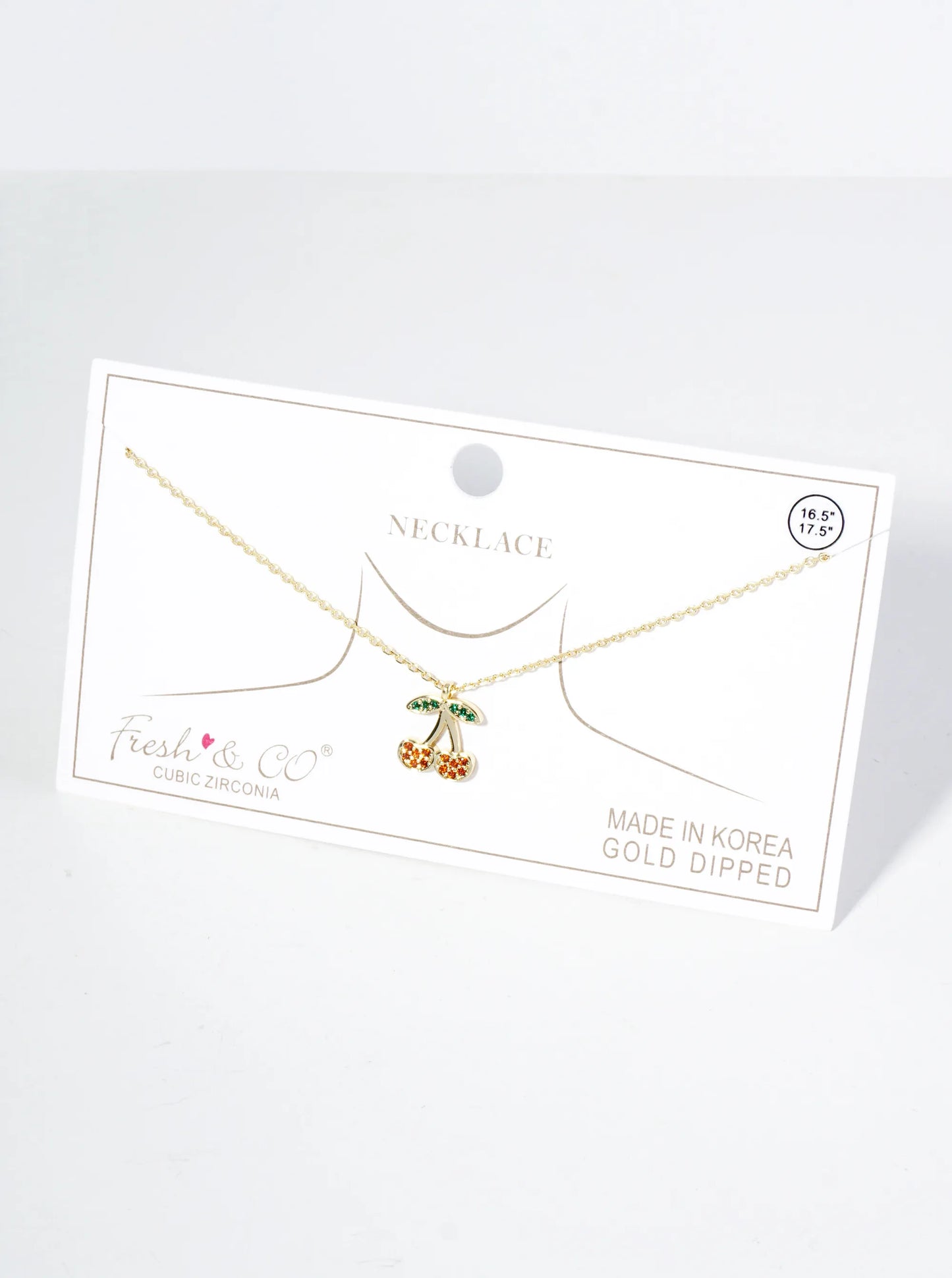 18K Gold Dipped Pave Set Cubic Zirconia Cherry Pendant Necklace