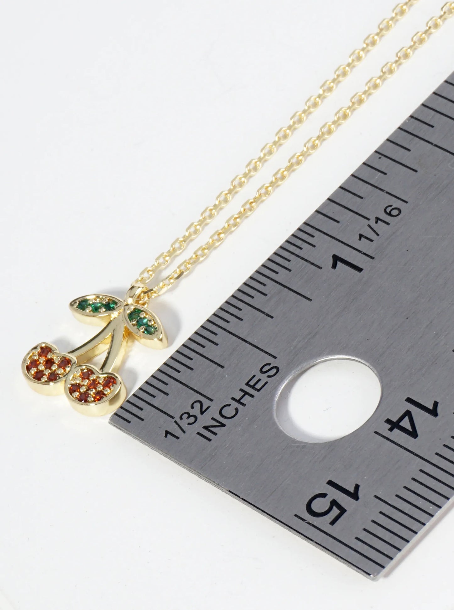 18K Gold Dipped Pave Set Cubic Zirconia Cherry Pendant Necklace