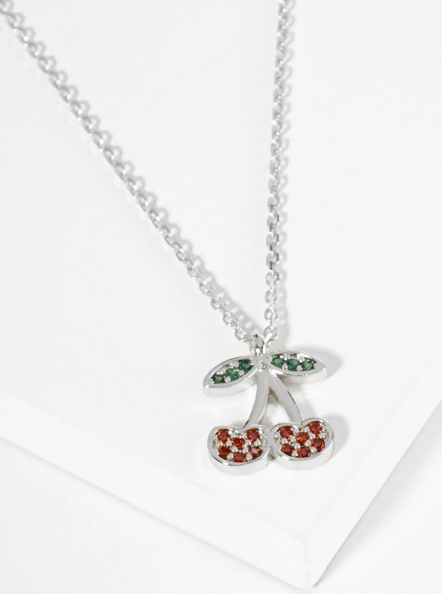 18K Gold Dipped Pave Set Cubic Zirconia Cherry Pendant Necklace