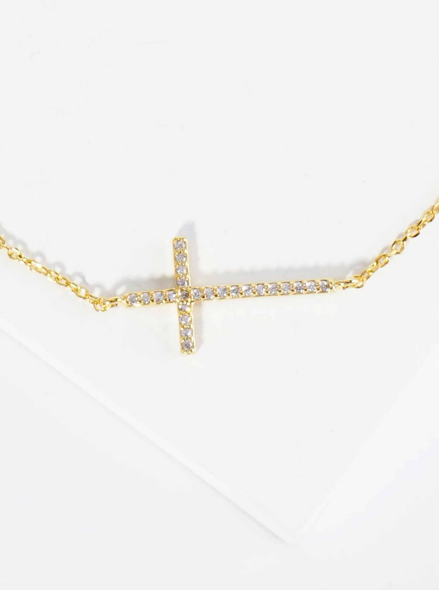 18K Gold Dipped Pave Set Cubic Zirconia Cross Brass Chain Anklet