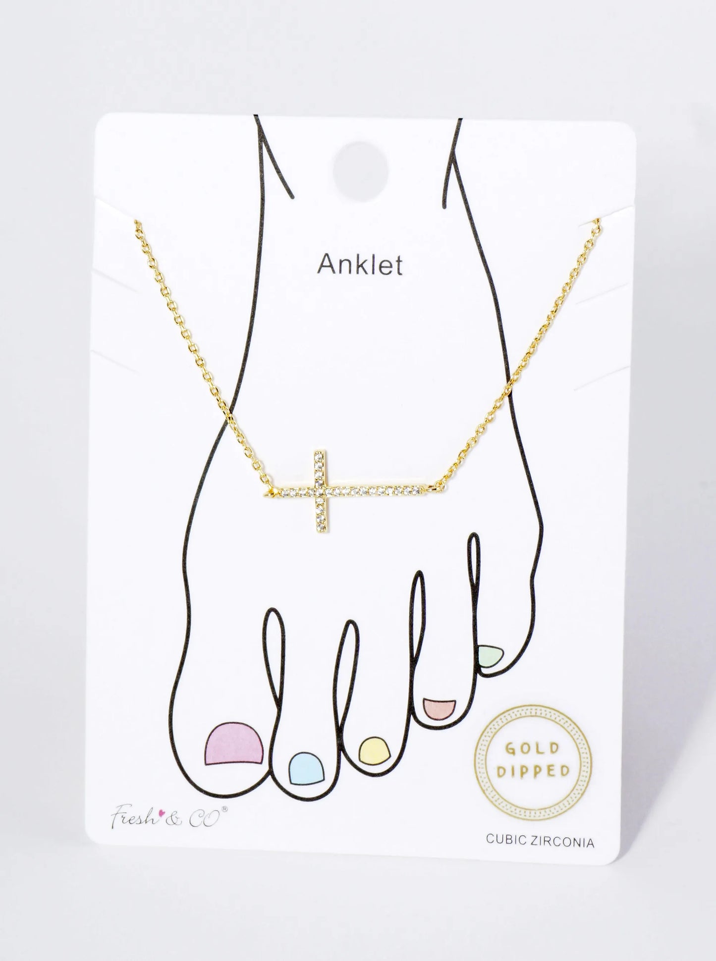 18K Gold Dipped Pave Set Cubic Zirconia Cross Brass Chain Anklet