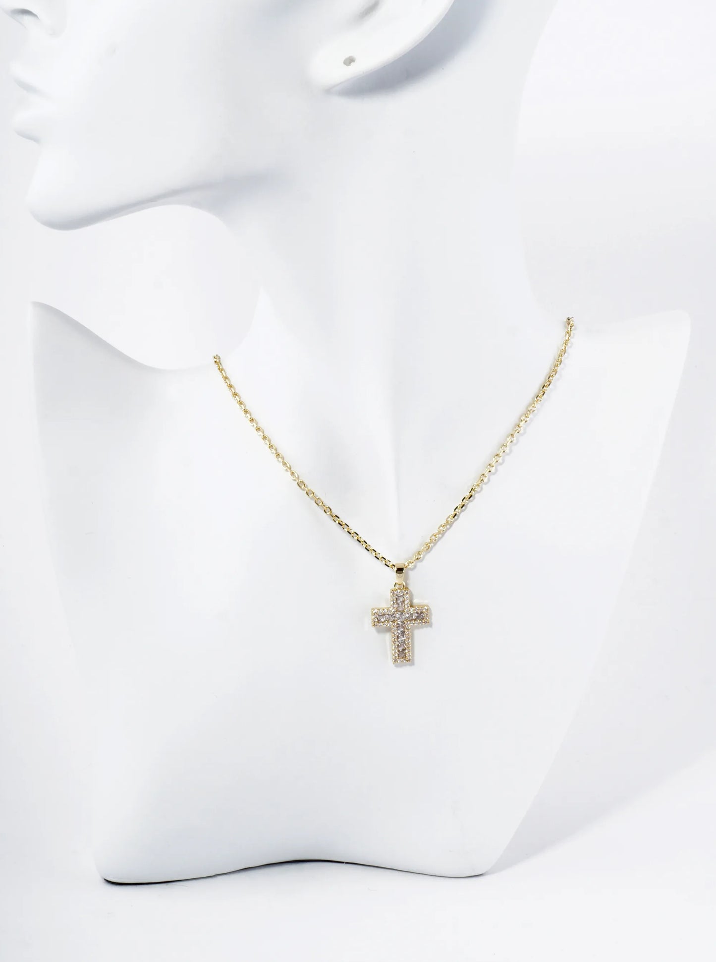 18K Gold Dipped Pave Set Cubic Zirconia Cross Pendant Necklace