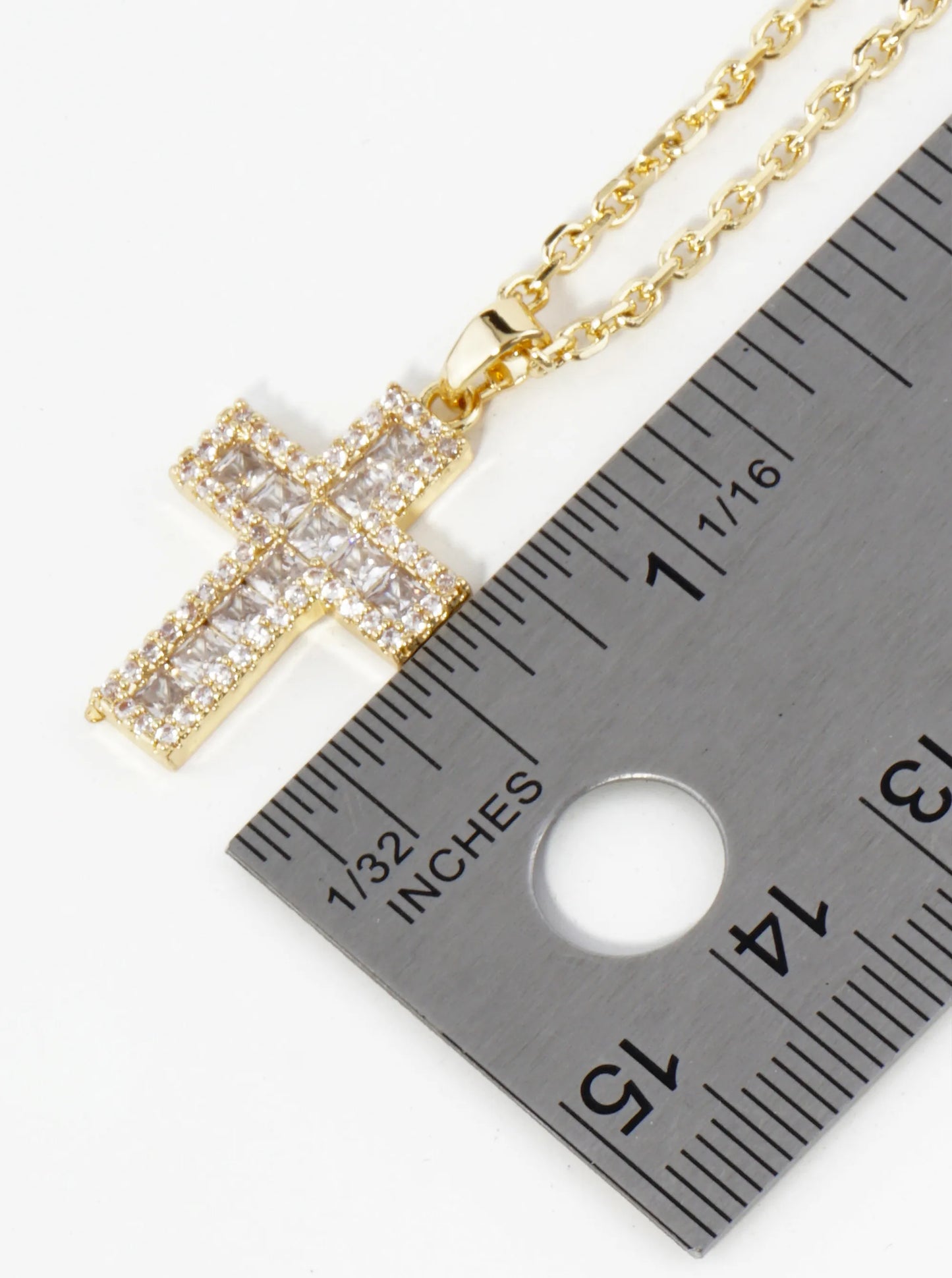 18K Gold Dipped Pave Set Cubic Zirconia Cross Pendant Necklace