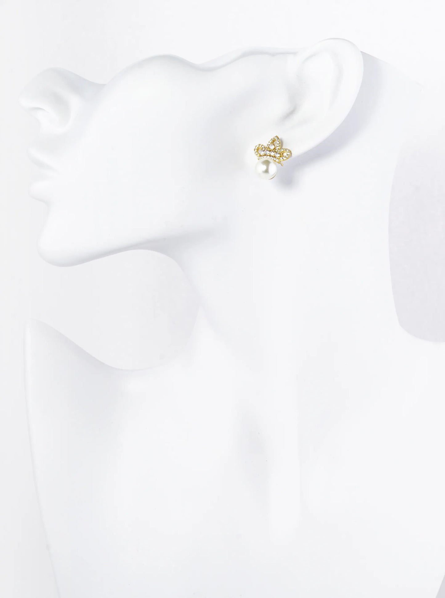 18K Gold Dipped Pave Set Cubic Zirconia Crown With 7mm Pearl Stud Earrings