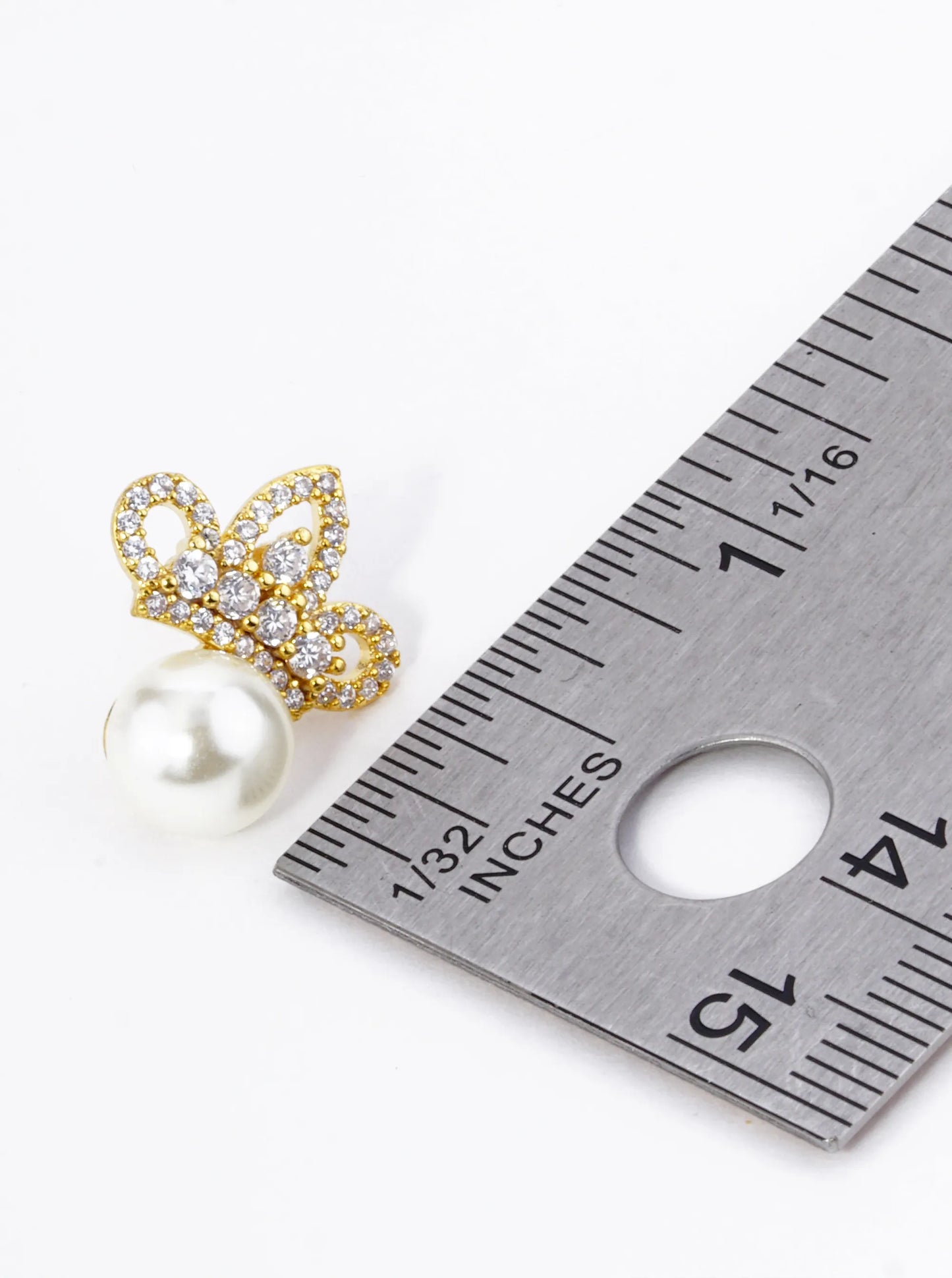 18K Gold Dipped Pave Set Cubic Zirconia Crown With 7mm Pearl Stud Earrings