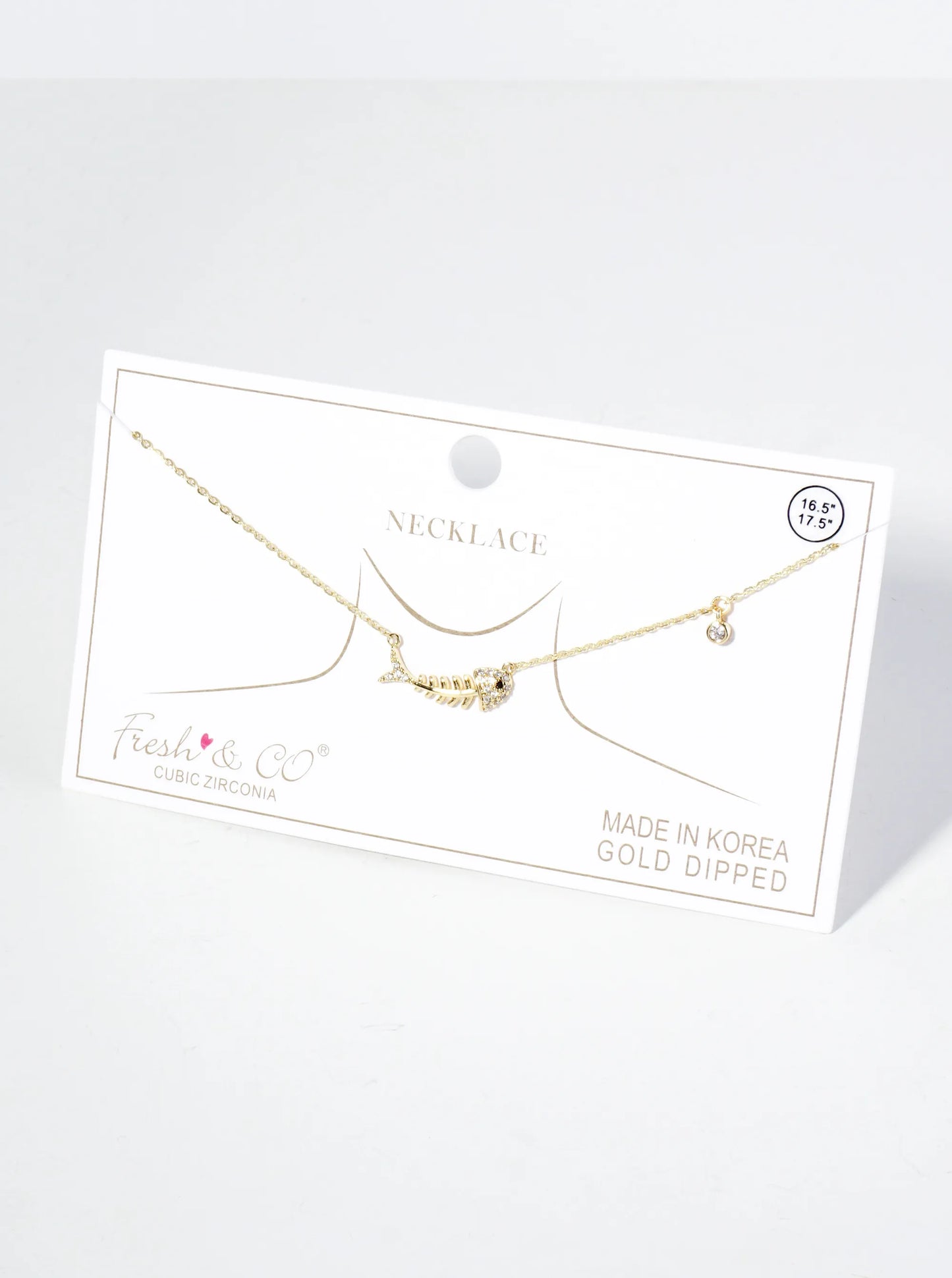 18K Gold Dipped Pave Set Cubic Zirconia Fishbone Pendant Necklace