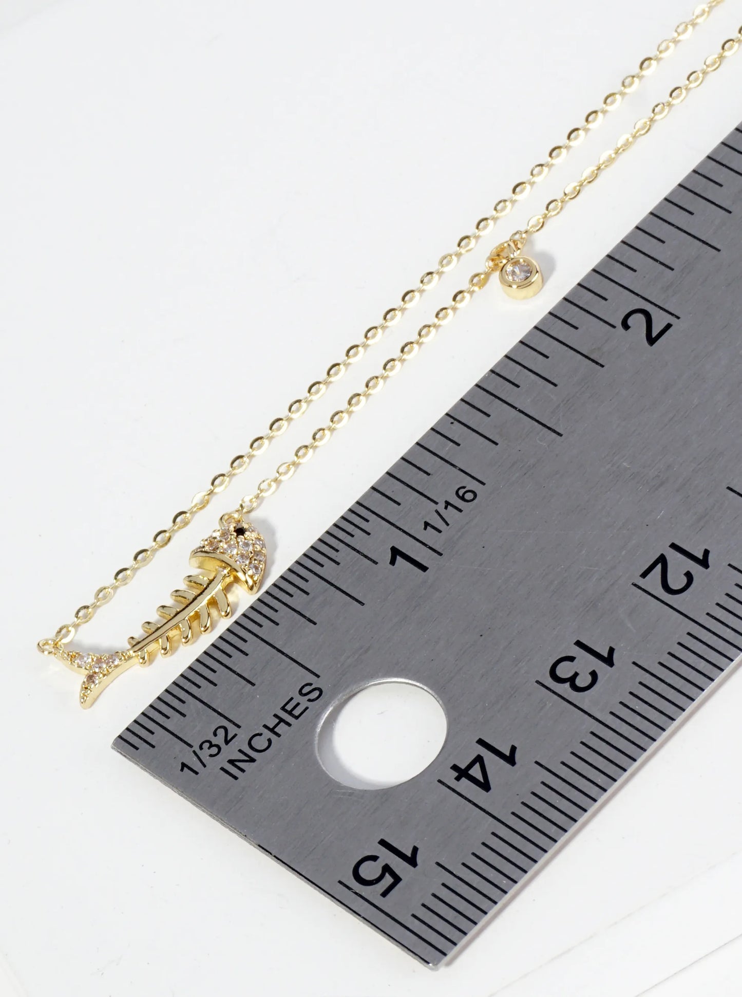 18K Gold Dipped Pave Set Cubic Zirconia Fishbone Pendant Necklace