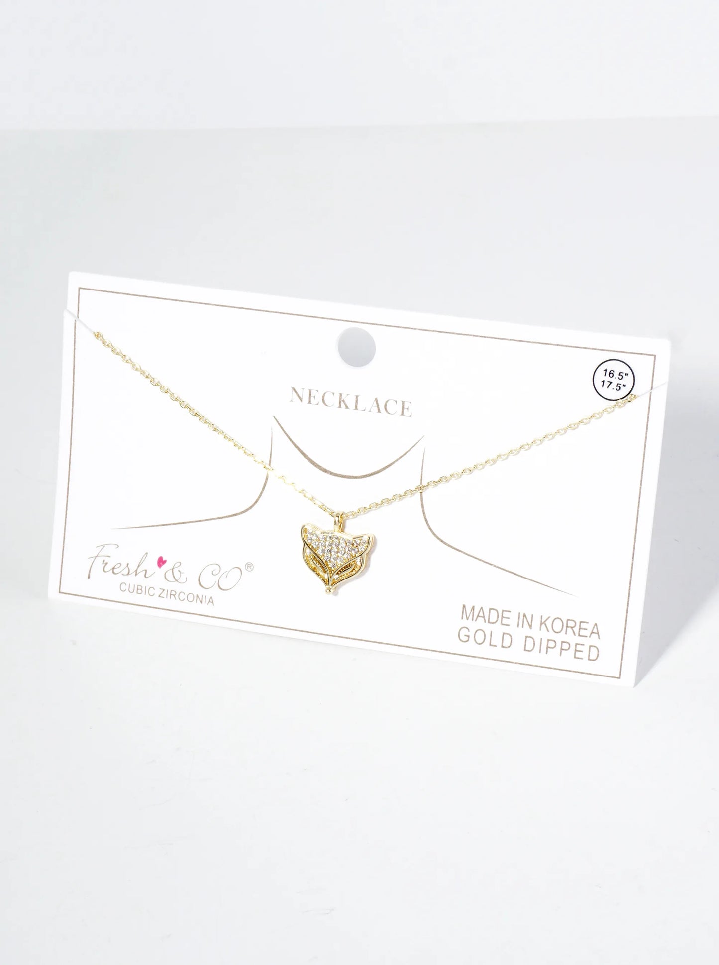 18K Gold Dipped Pave Set Cubic Zirconia Fox Face Pendant Necklace