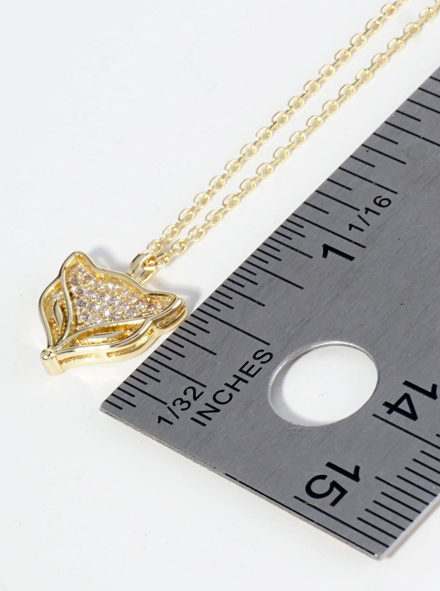 18K Gold Dipped Pave Set Cubic Zirconia Fox Face Pendant Necklace