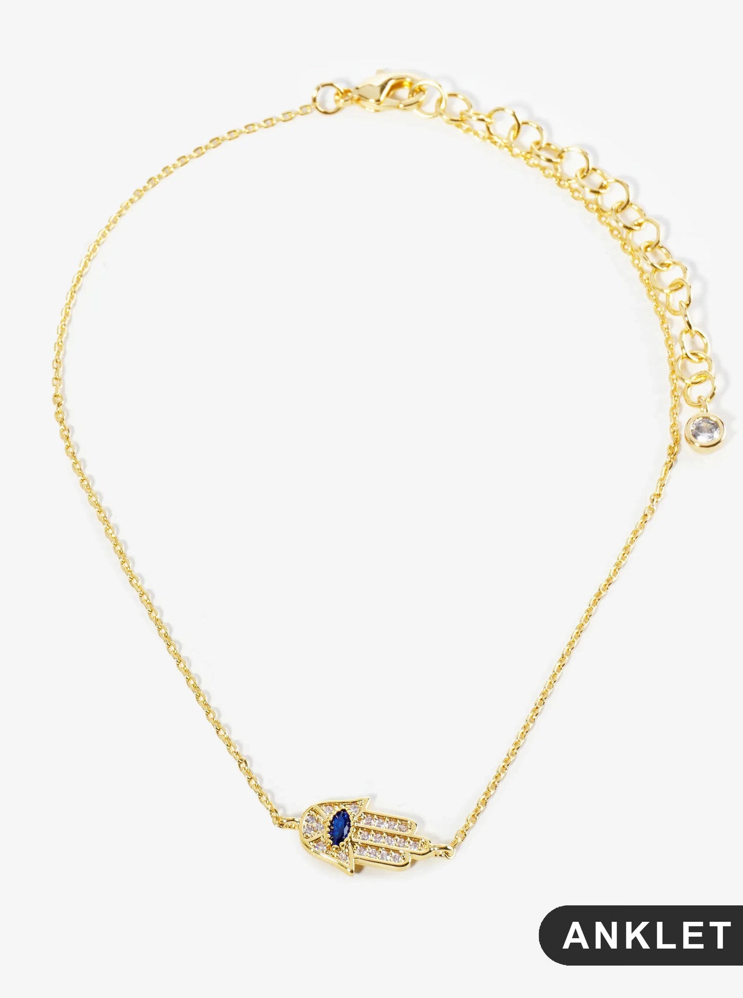 18K Gold Dipped Pave Set Cubic Zirconia Hamsa Chain Anklet