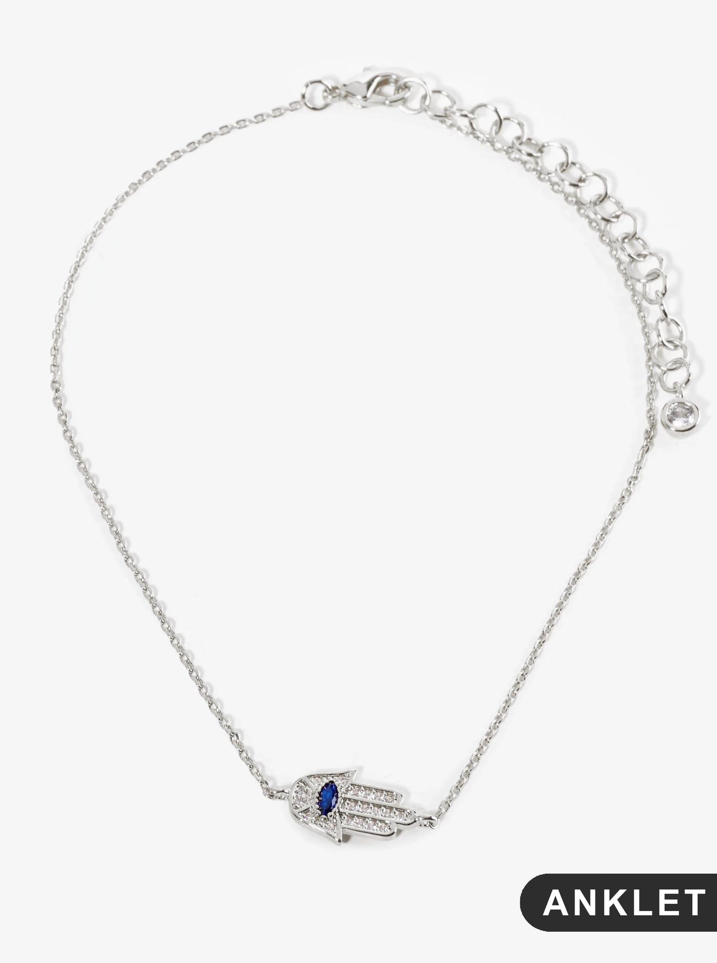 18K Gold Dipped Pave Set Cubic Zirconia Hamsa Chain Anklet