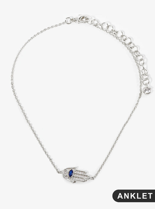 18K Gold Dipped Pave Set Cubic Zirconia Hamsa Chain Anklet