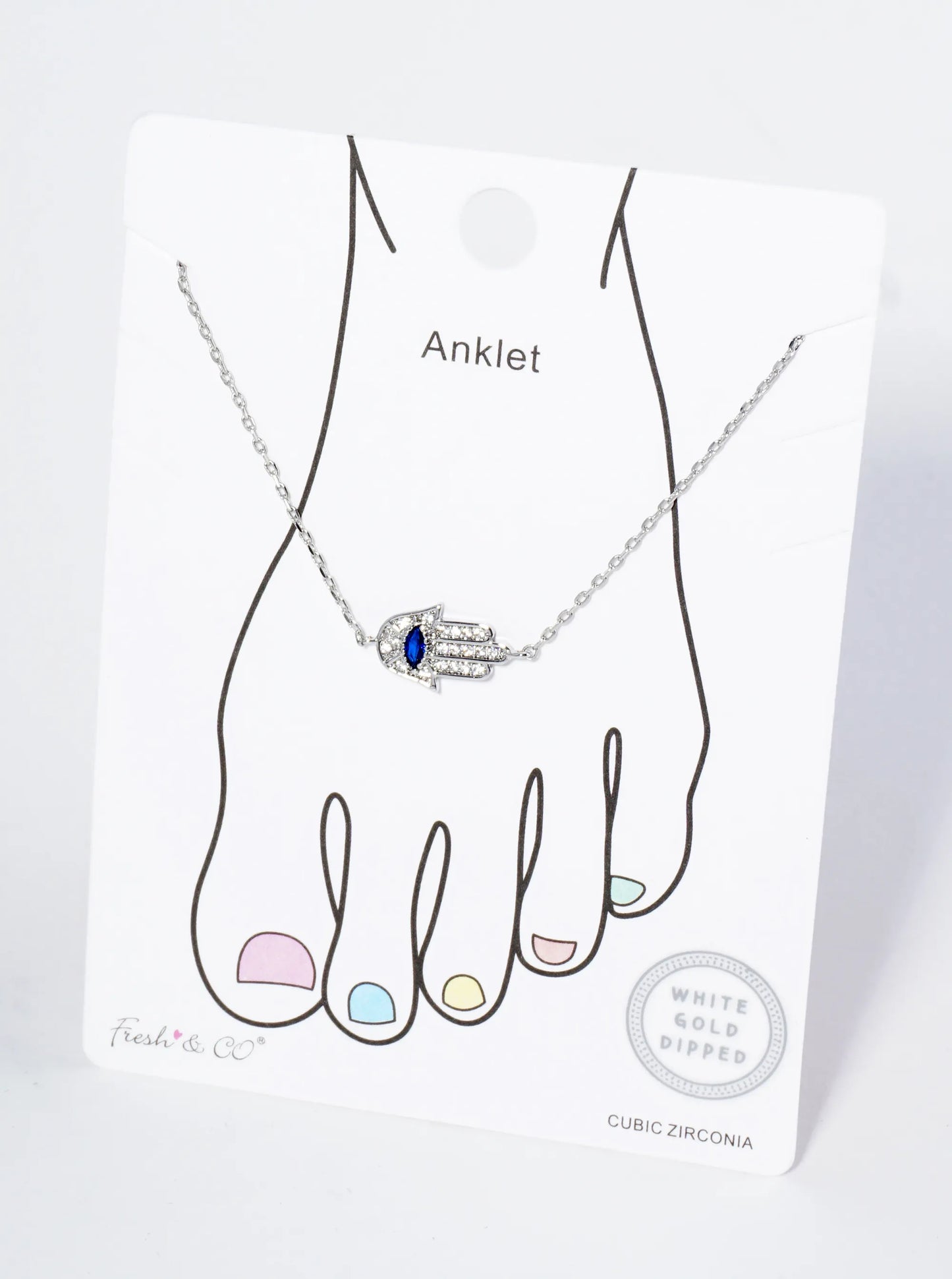 18K Gold Dipped Pave Set Cubic Zirconia Hamsa Chain Anklet