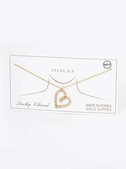 18K Gold Dipped Pave Set Cubic Zirconia Heart Pendant Necklace