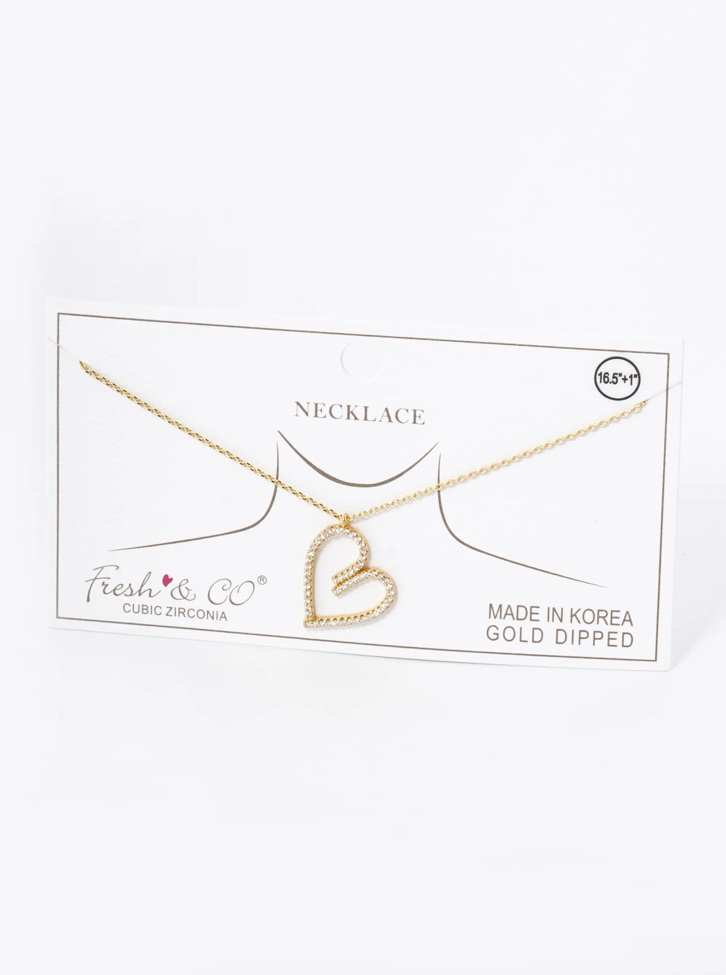 18K Gold Dipped Pave Set Cubic Zirconia Heart Pendant Necklace