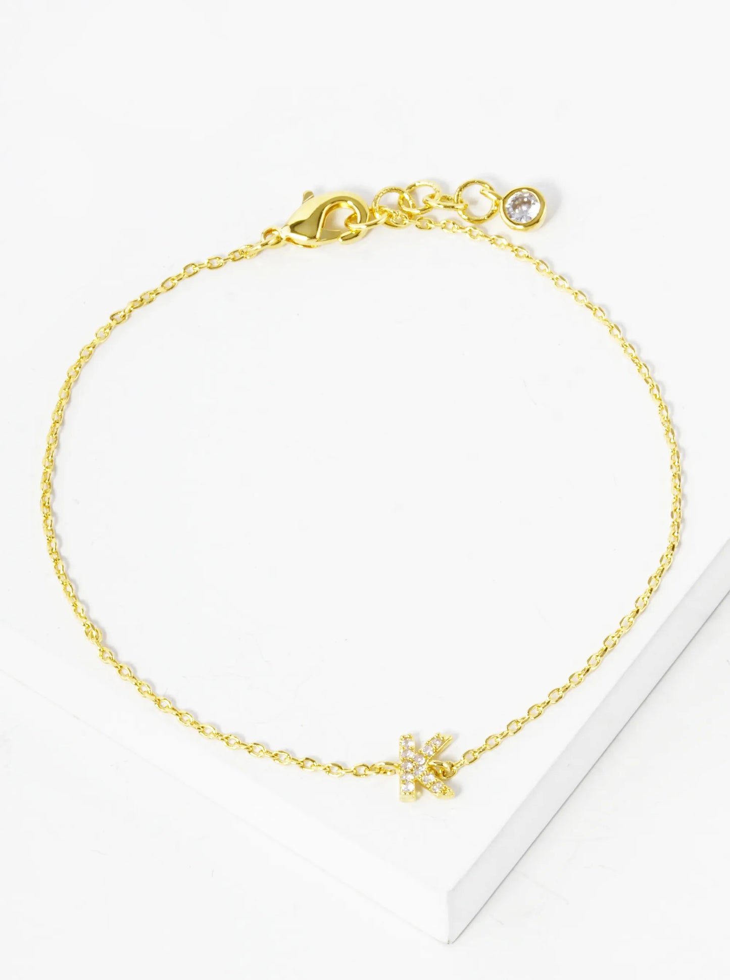 18K Gold Dipped Pave Set Cubic Zirconia Initial Bracelet
