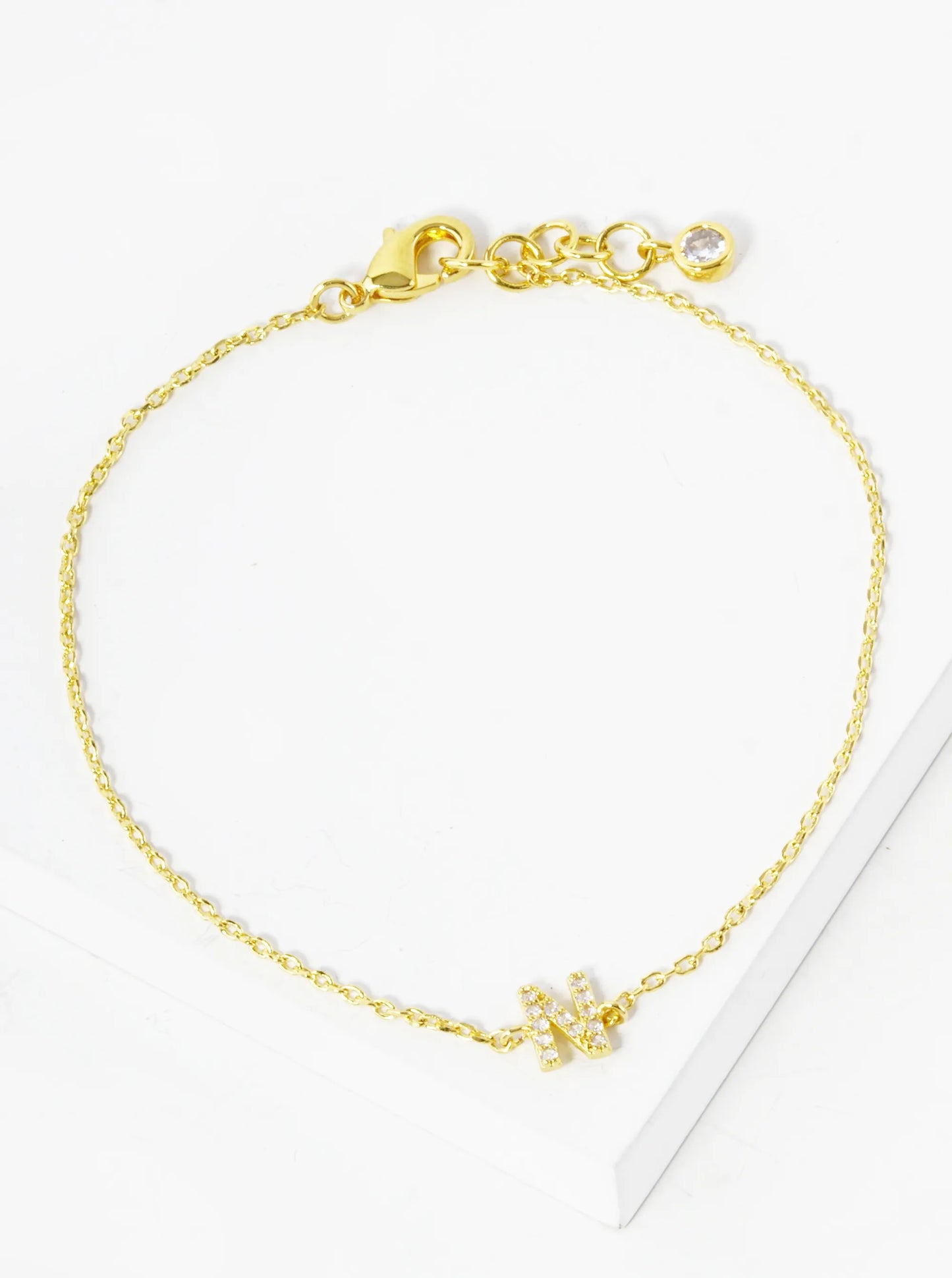 18K Gold Dipped Pave Set Cubic Zirconia Initial Bracelet