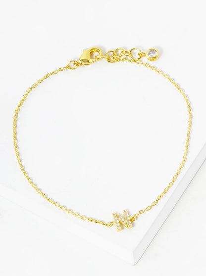 18K Gold Dipped Pave Set Cubic Zirconia Initial Bracelet