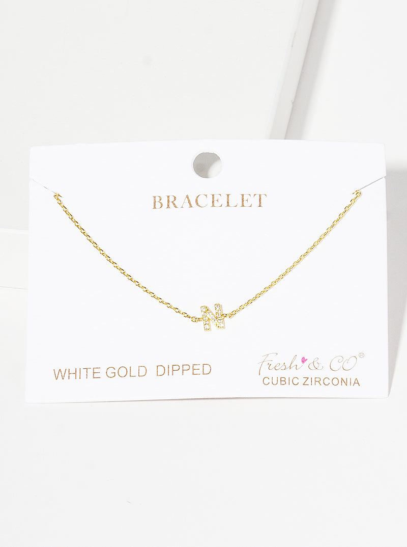 18K Gold Dipped Pave Set Cubic Zirconia Initial Bracelet