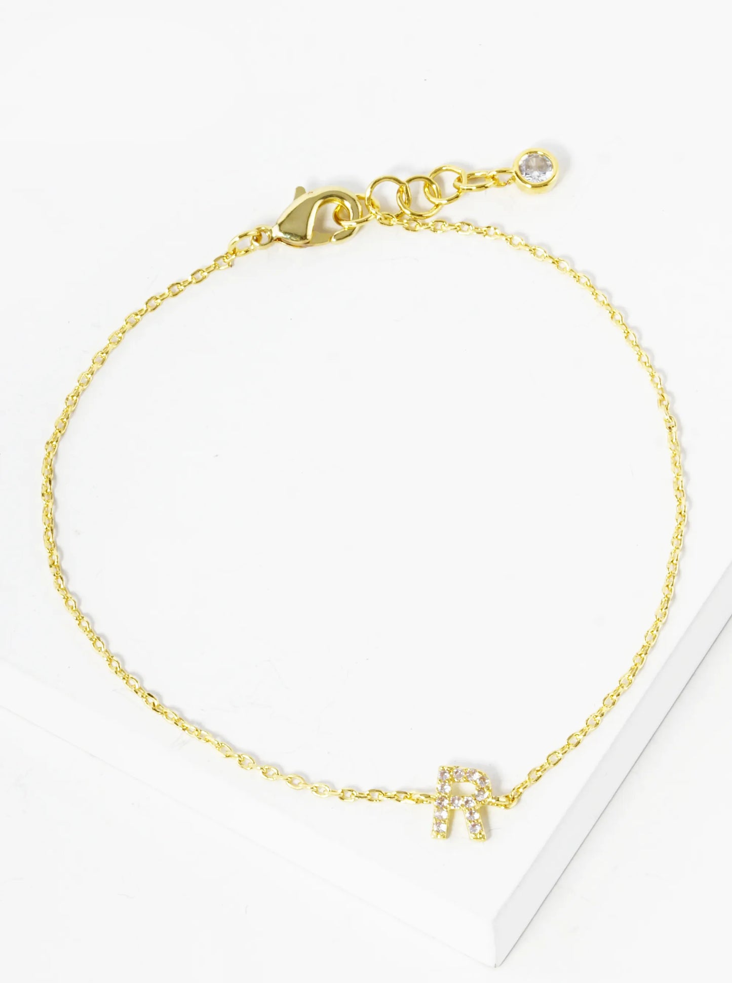 18K Gold Dipped Pave Set Cubic Zirconia Initial Bracelet