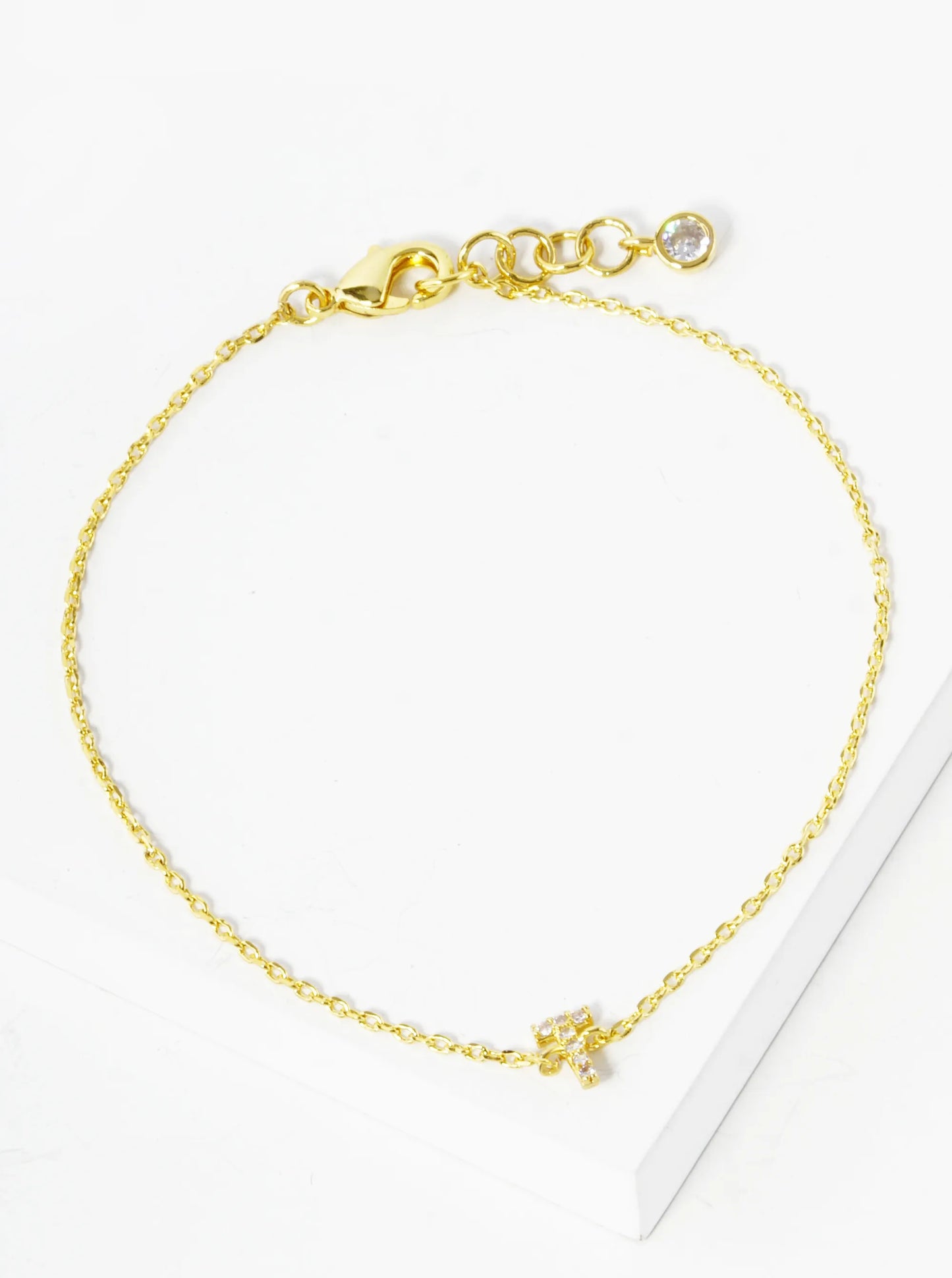 18K Gold Dipped Pave Set Cubic Zirconia Initial Bracelet